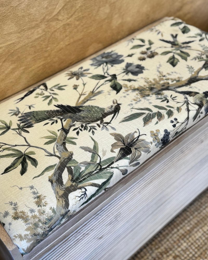 Mango Wood & Floral Cotton Ottoman Storage Bench – Two Sizes