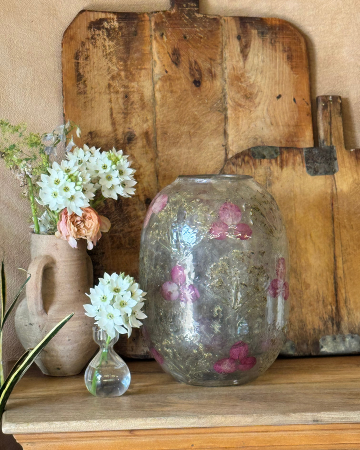 Pressed Flower Glass Vase – Jaipur-Inspired Mosaic with Dried Botanicals (31cm)