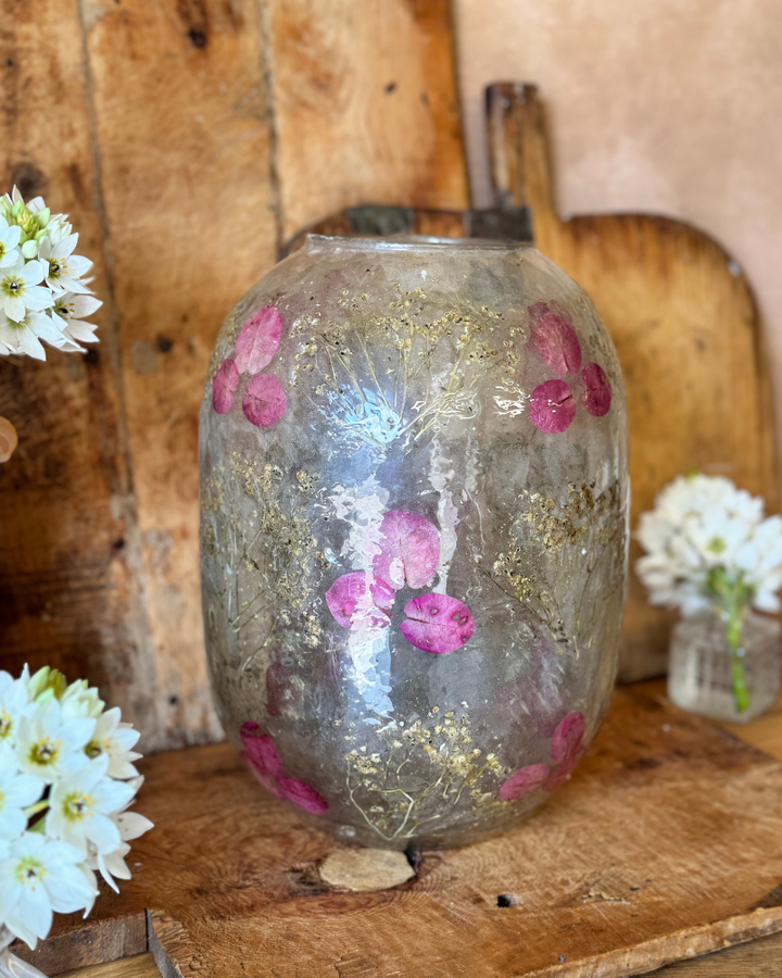 Pressed Flower Glass Vase – Jaipur-Inspired Mosaic with Dried Botanicals (31cm)