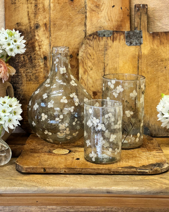 Large Recycled Glass Vase with Pressed Petals – 28cm