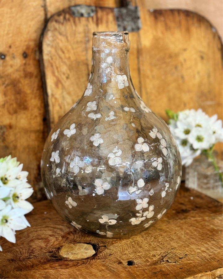 Large Recycled Glass Vase with Pressed Petals – 28cm