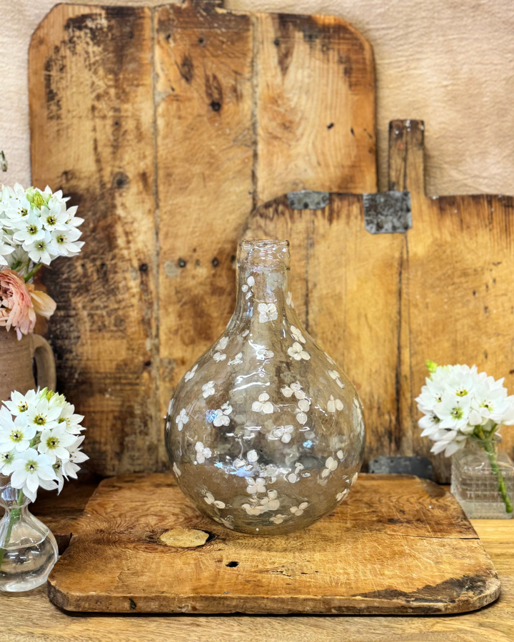 Large Recycled Glass Vase with Pressed Petals – 28cm