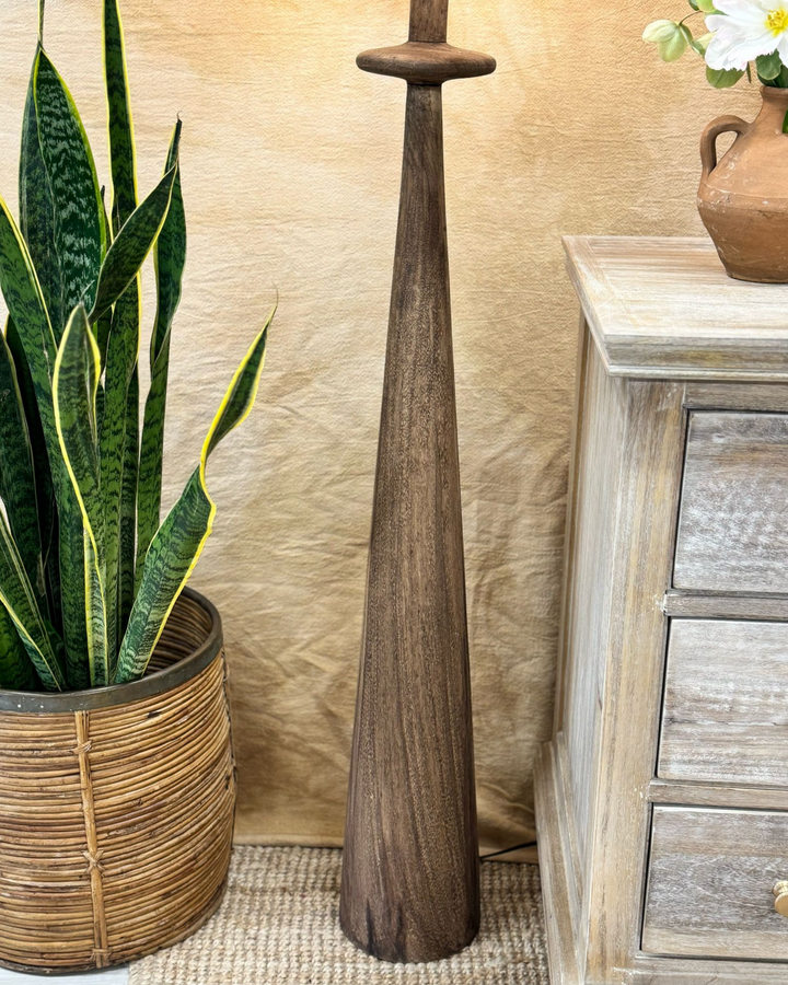 Mango Wood Floor Lamp – Tall Slender Design with Linen Shade