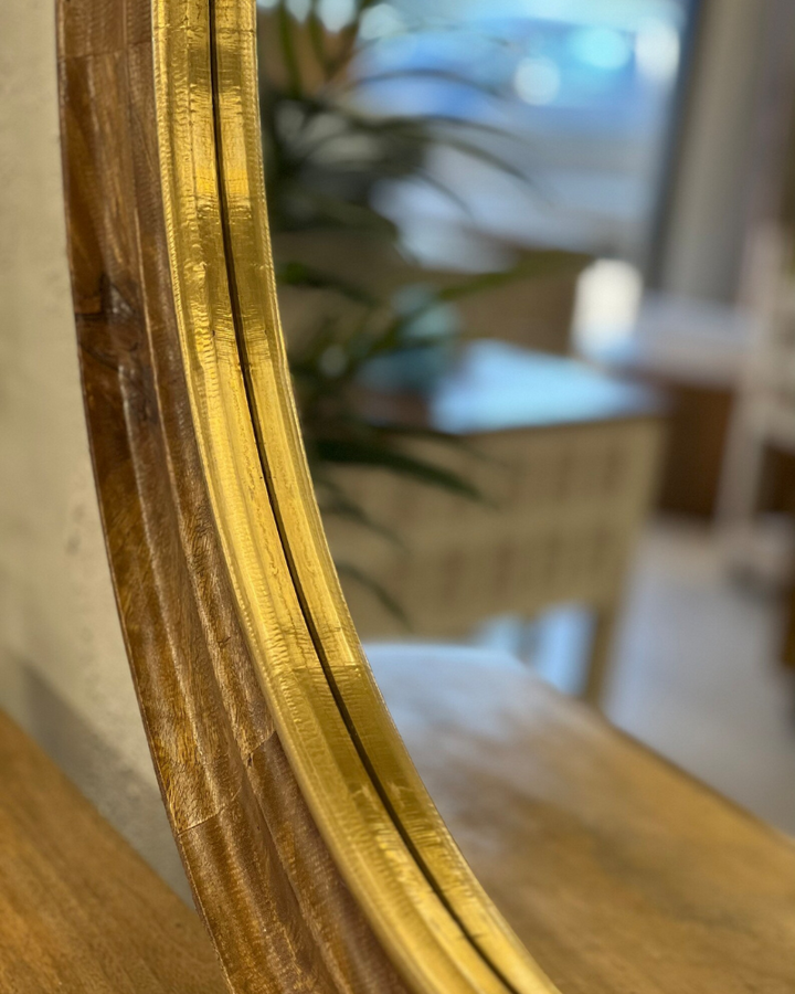 Polished Round Mango Wood Mirror