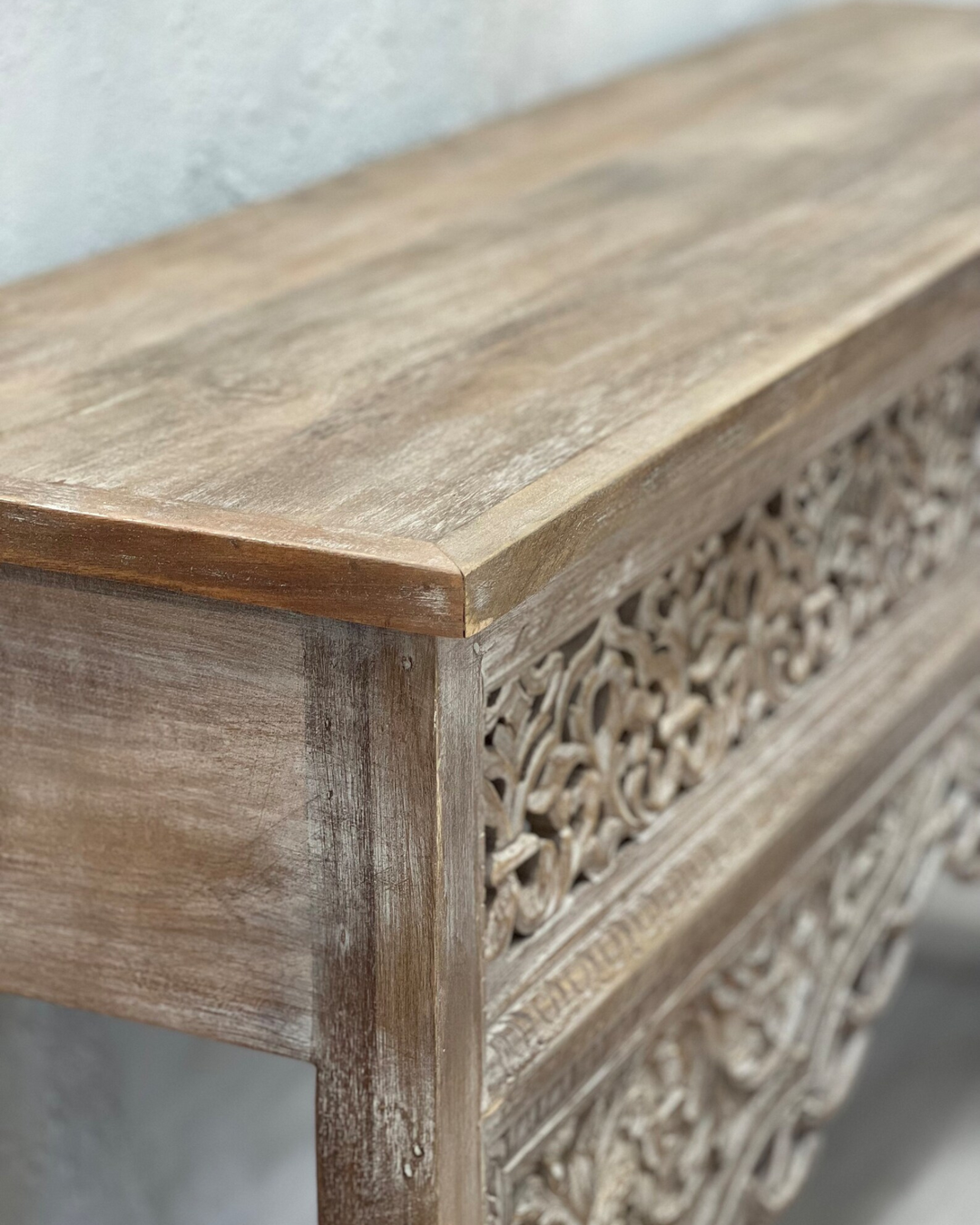 Hand-Carved Indian Mango Wood Console Table