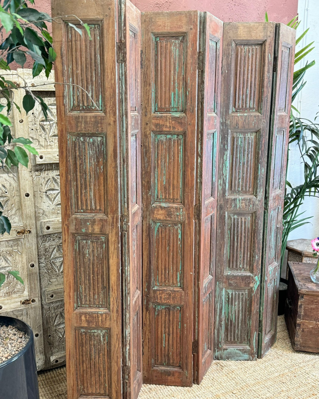 Vintage Reclaimed Mango Wood Shutters / Room Divider – 6-Panel Design