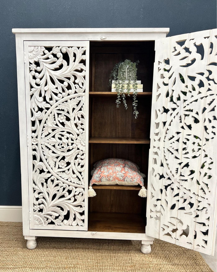 Beautiful Hand Carved Mango Wood Armoire / Cabinet