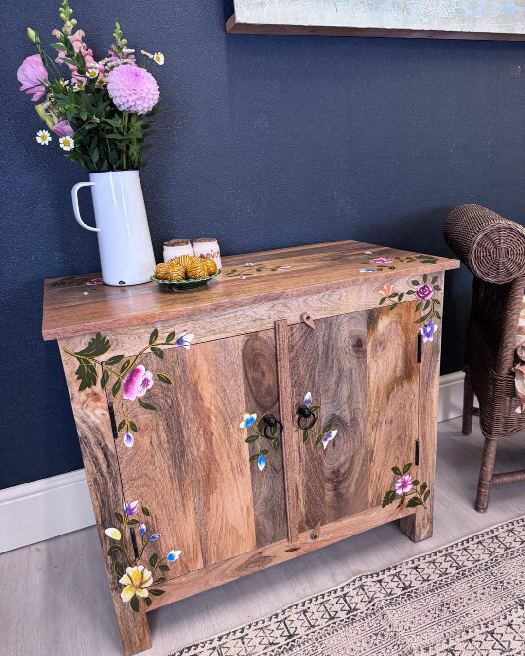 Hand-Painted Mango Wood 2 Door Sideboard