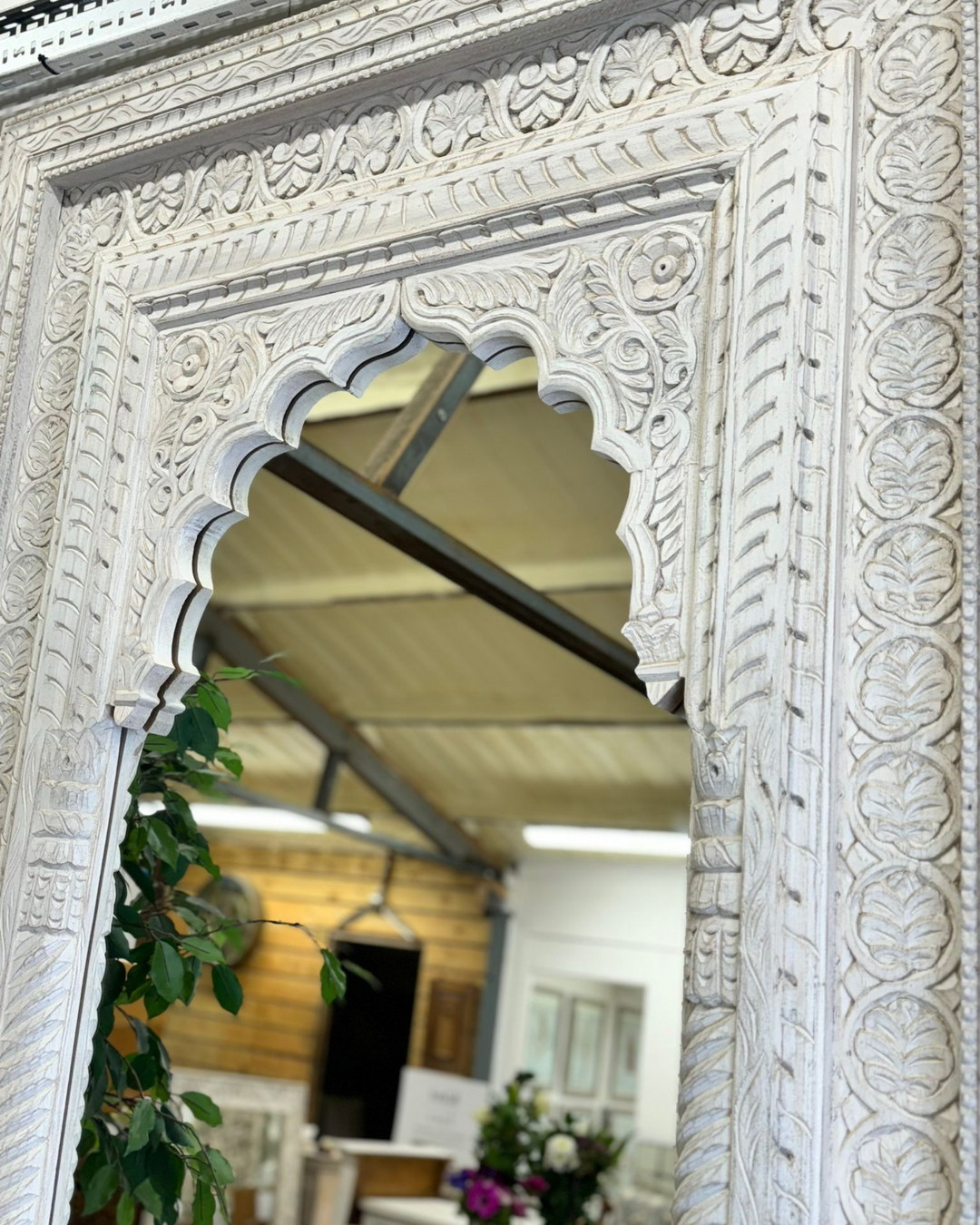 Grand Hand-Carved Mango Wood Floor Mirror