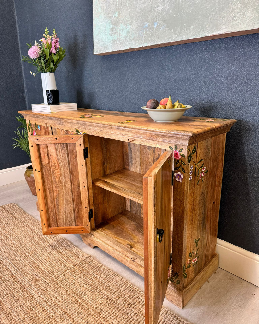 Hand-Carved Mango Wood 4-Door Sideboard