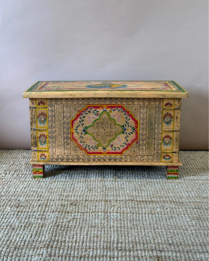 Hand-Painted Mango Wood Storage Chest – Natural Finish