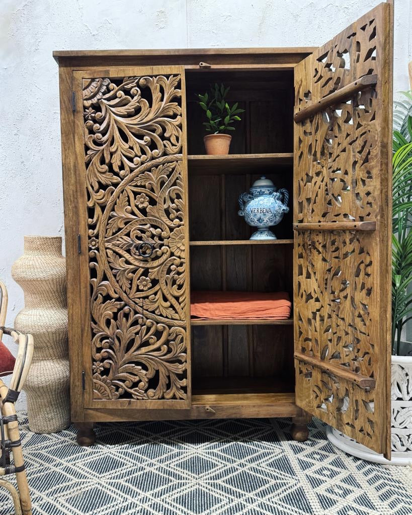 Beautiful Hand Carved Mango Wood Armoire / Cabinet