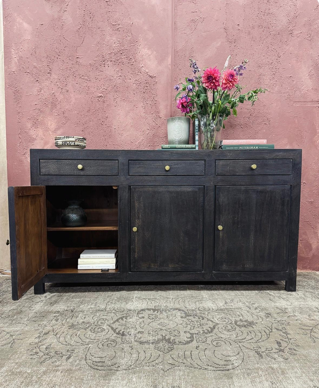 Black Three Door Sideboard - (KHSD72B)