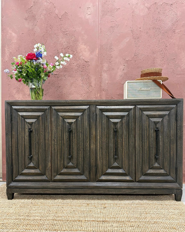 Dark Polished Four Door Mango Wood Sideboard