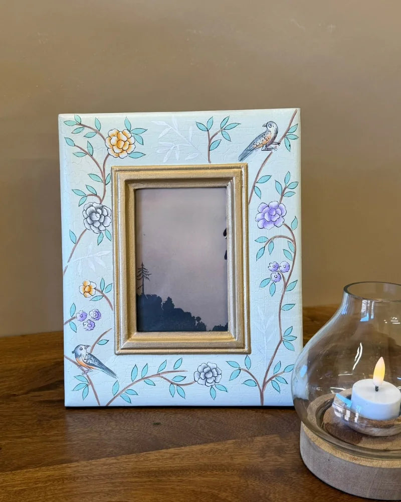 Botanical Floral Photo Frame – Pastel Turquoise with Gold Detail
