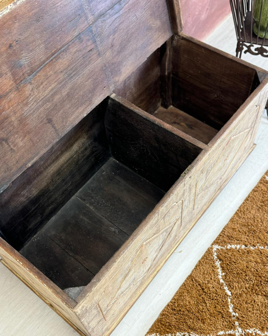 Vintage Reclaimed Teak Bench Seat with Backrest and Hidden Chest Compartment