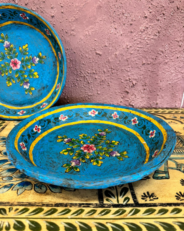 Set of 2 Hand-Painted Decorative Floral Bowls - 30cm