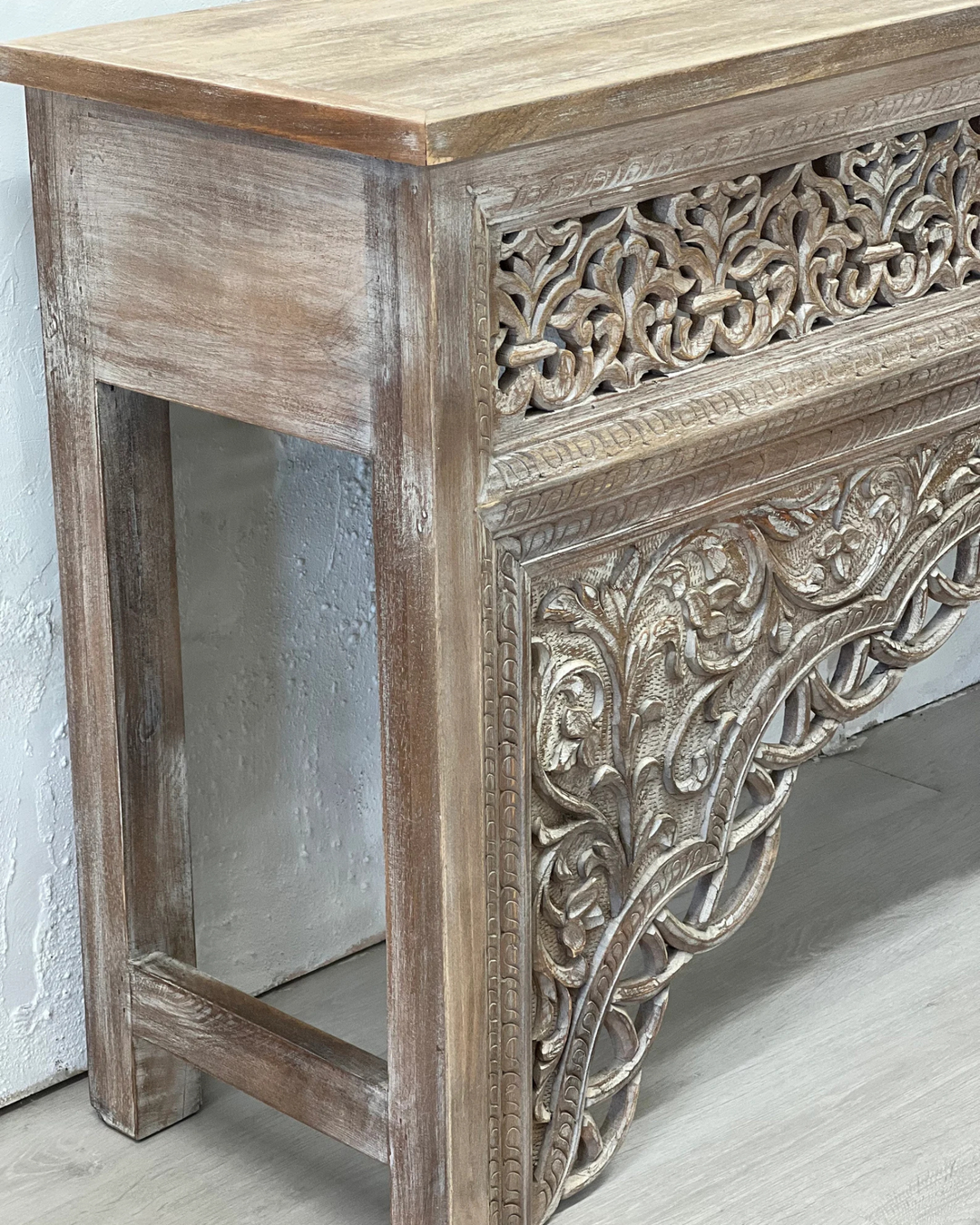 Hand-Carved Indian Mango Wood Console Table