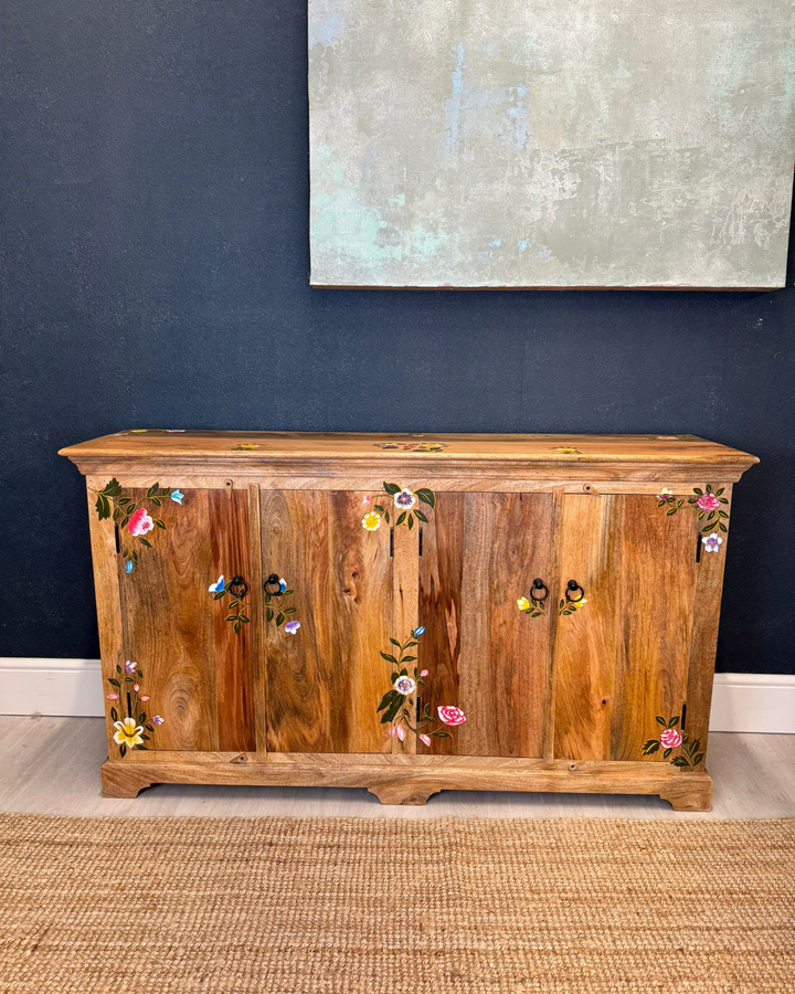 Hand-Carved Mango Wood 4-Door Sideboard