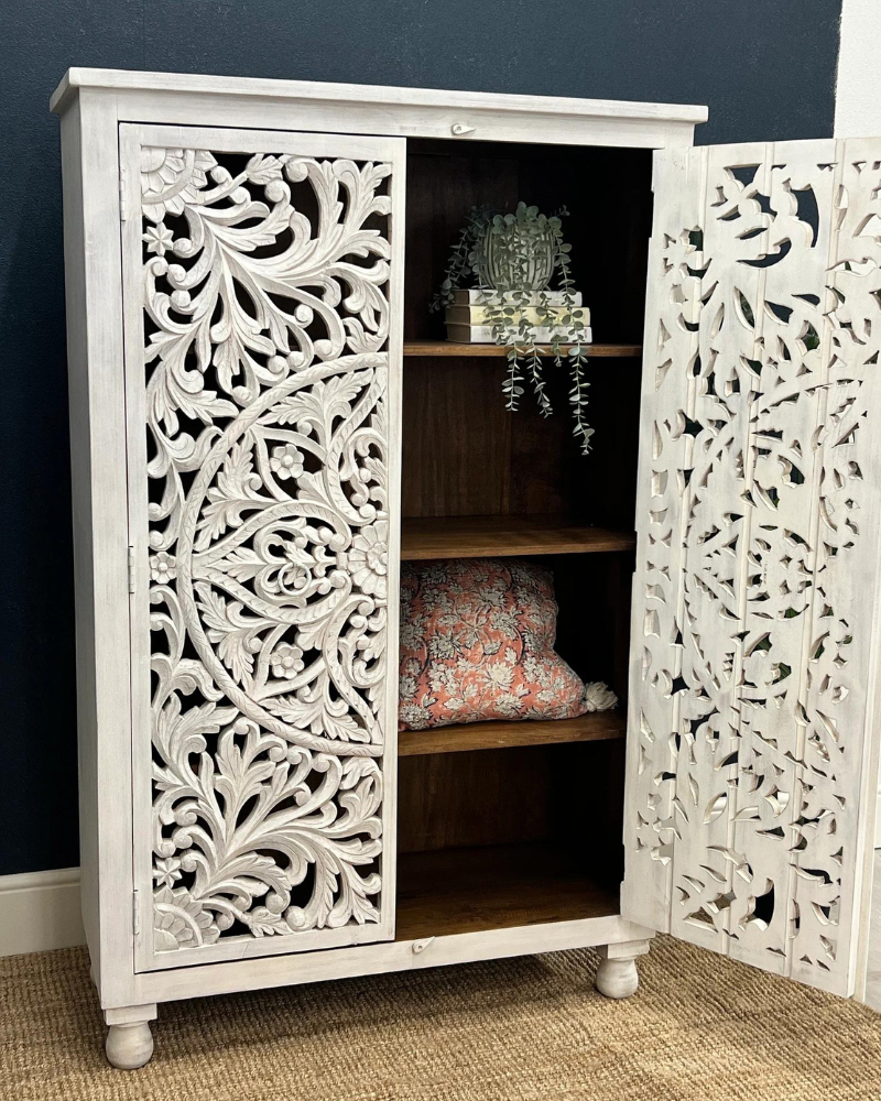 Beautiful Hand Carved Mango Wood Armoire / Cabinet