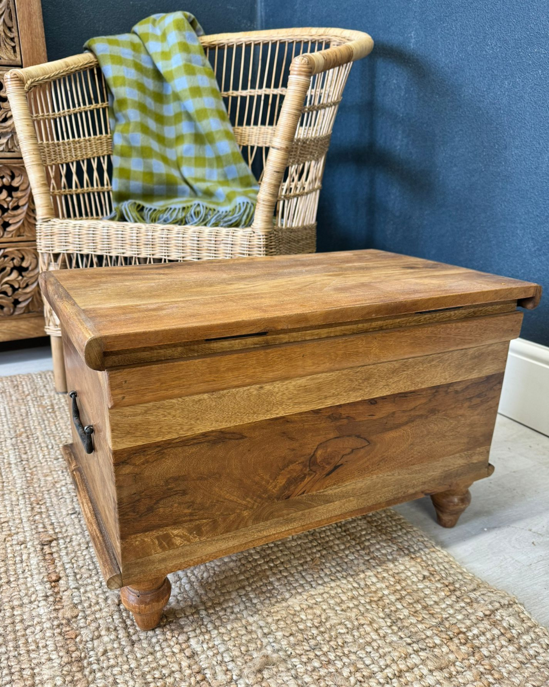 Ornately Carved Mango Wood Storage Chest