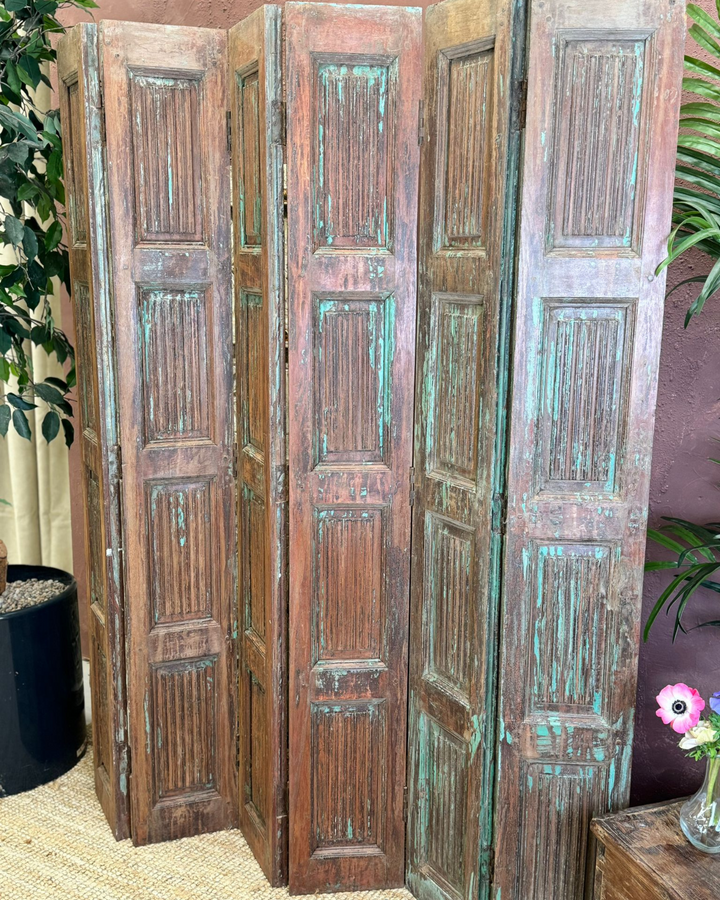 Vintage Reclaimed Mango Wood Shutters / Room Divider – 6-Panel Design