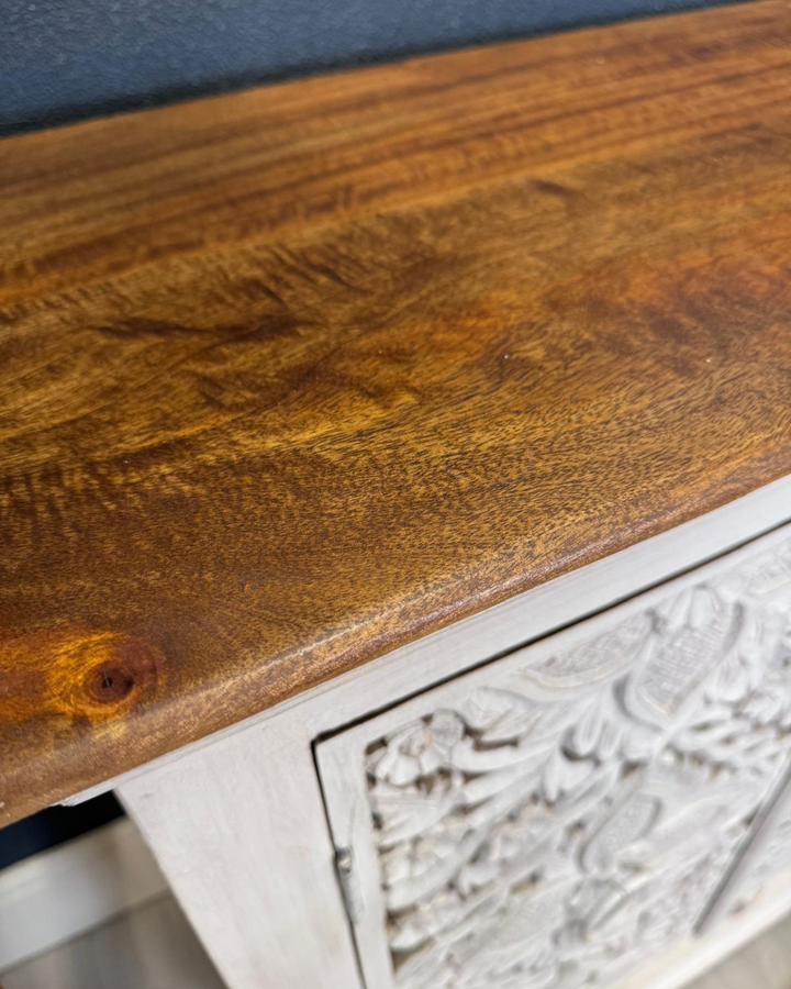 Hand-Carved Mango Wood 2-Door Sideboard