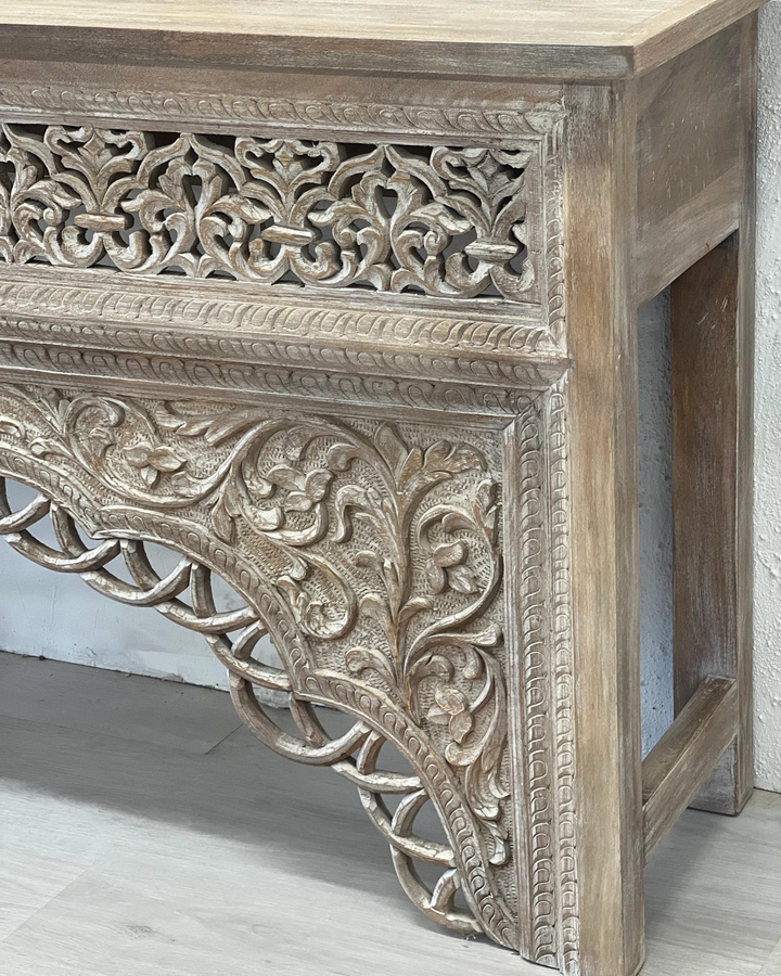 Hand-Carved Indian Mango Wood Console Table