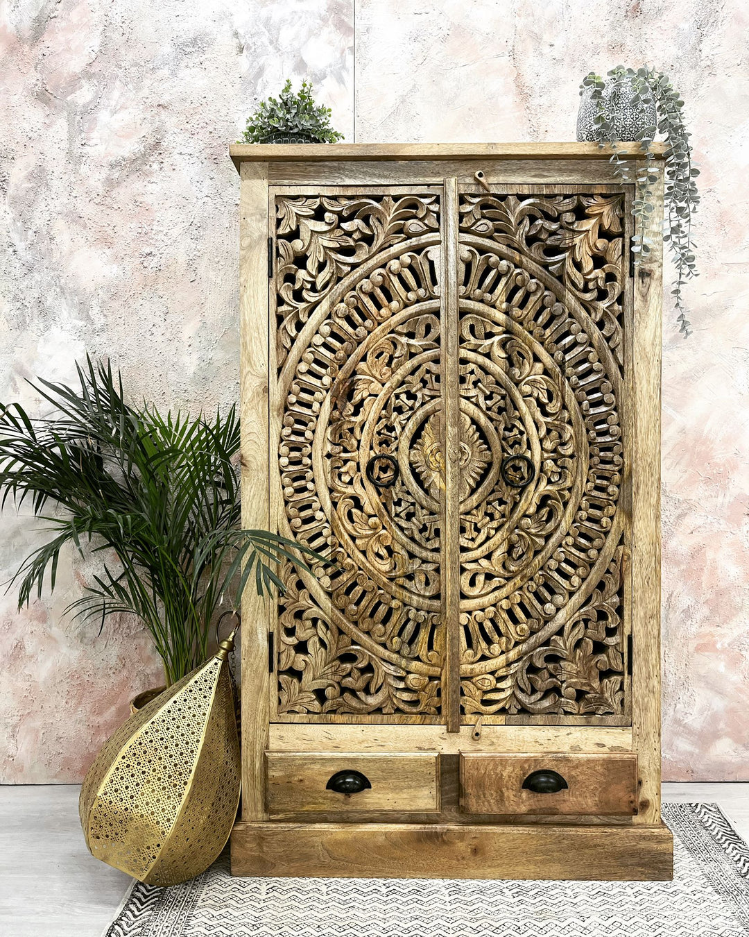Small hand carved armoire/cabinet