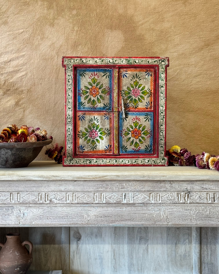 Hand-Painted Vintage Window Pane – Floral Motif on Reclaimed Hardwood