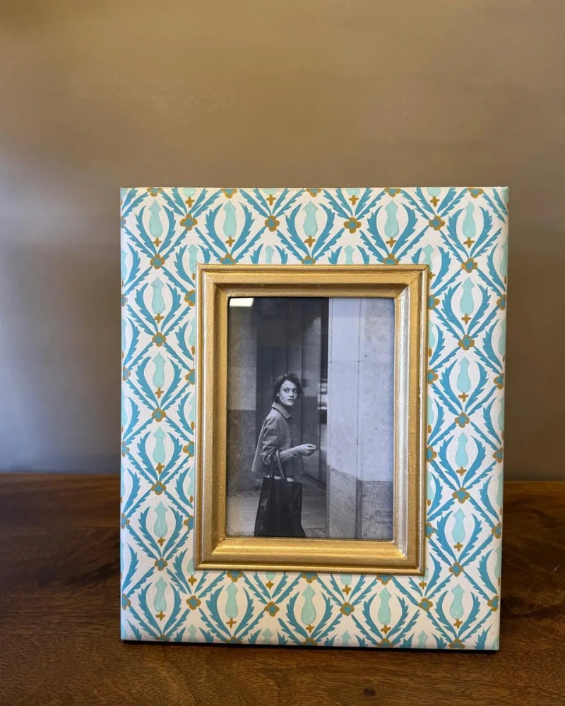 Blue Geometric Pattern Photo Frame – Gold Detail Picture Frame (Large &amp; Small)