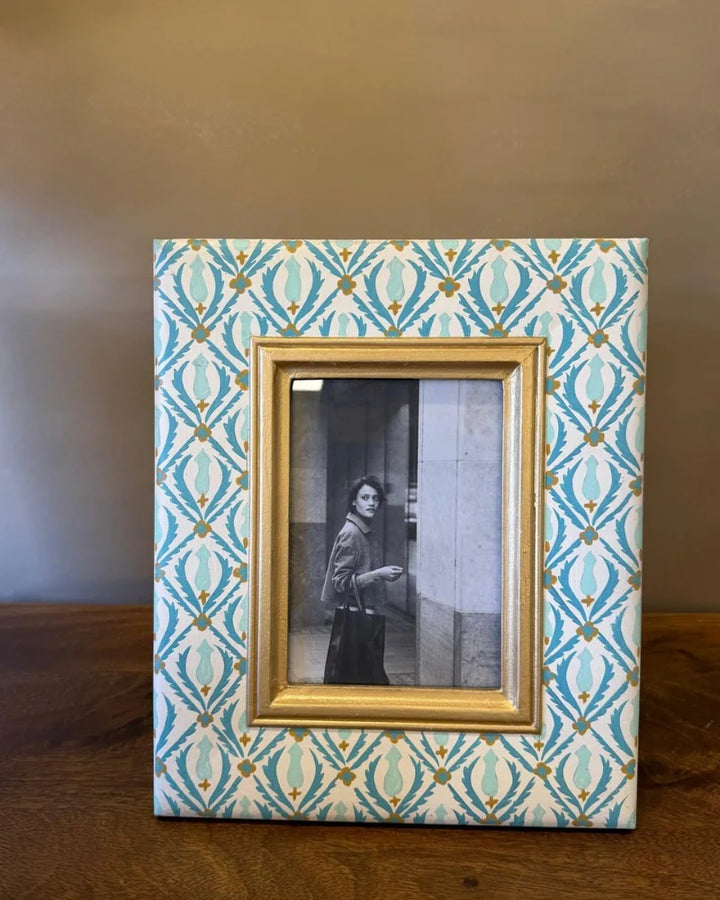 Blue Geometric Pattern Photo Frame – Gold Detail Picture Frame (Large &amp; Small)