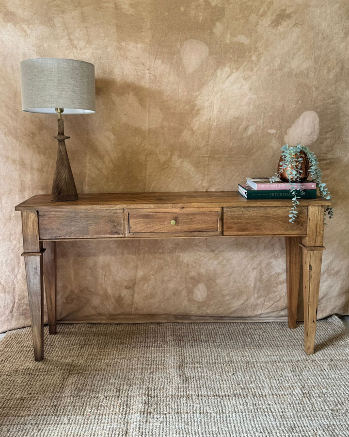 Mango Wood Console Table – Polished Natural Finish with Drawer