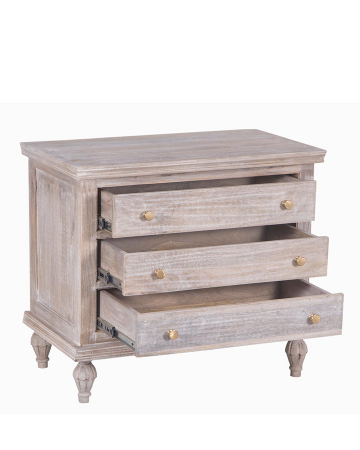 Mango Wood 3-Drawer Chest – Light Whitewashed Finish