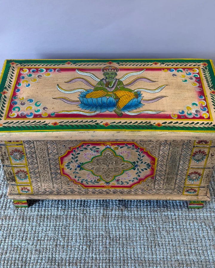 Hand-Painted Mango Wood Storage Chest – Natural Finish