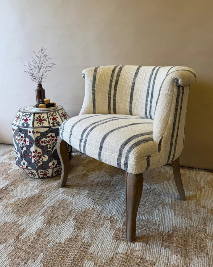 Striped Linen Nursing Chair with Mango Wood Legs