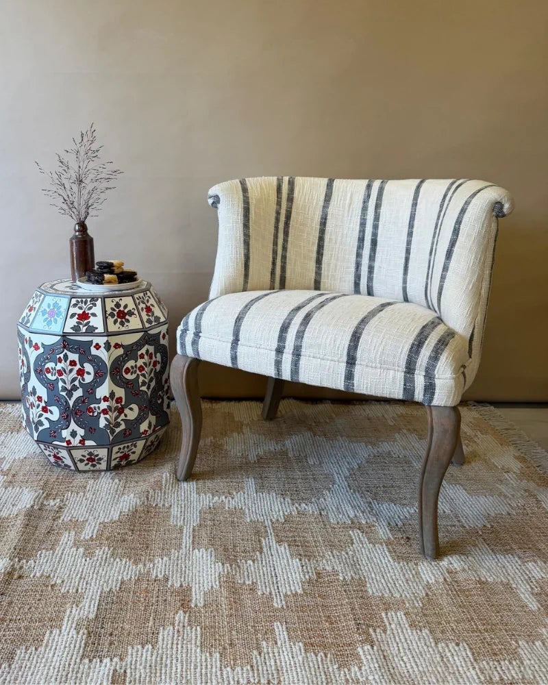 Striped Linen Nursing Chair with Mango Wood Legs