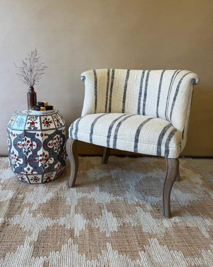 Striped Linen Nursing Chair with Mango Wood Legs