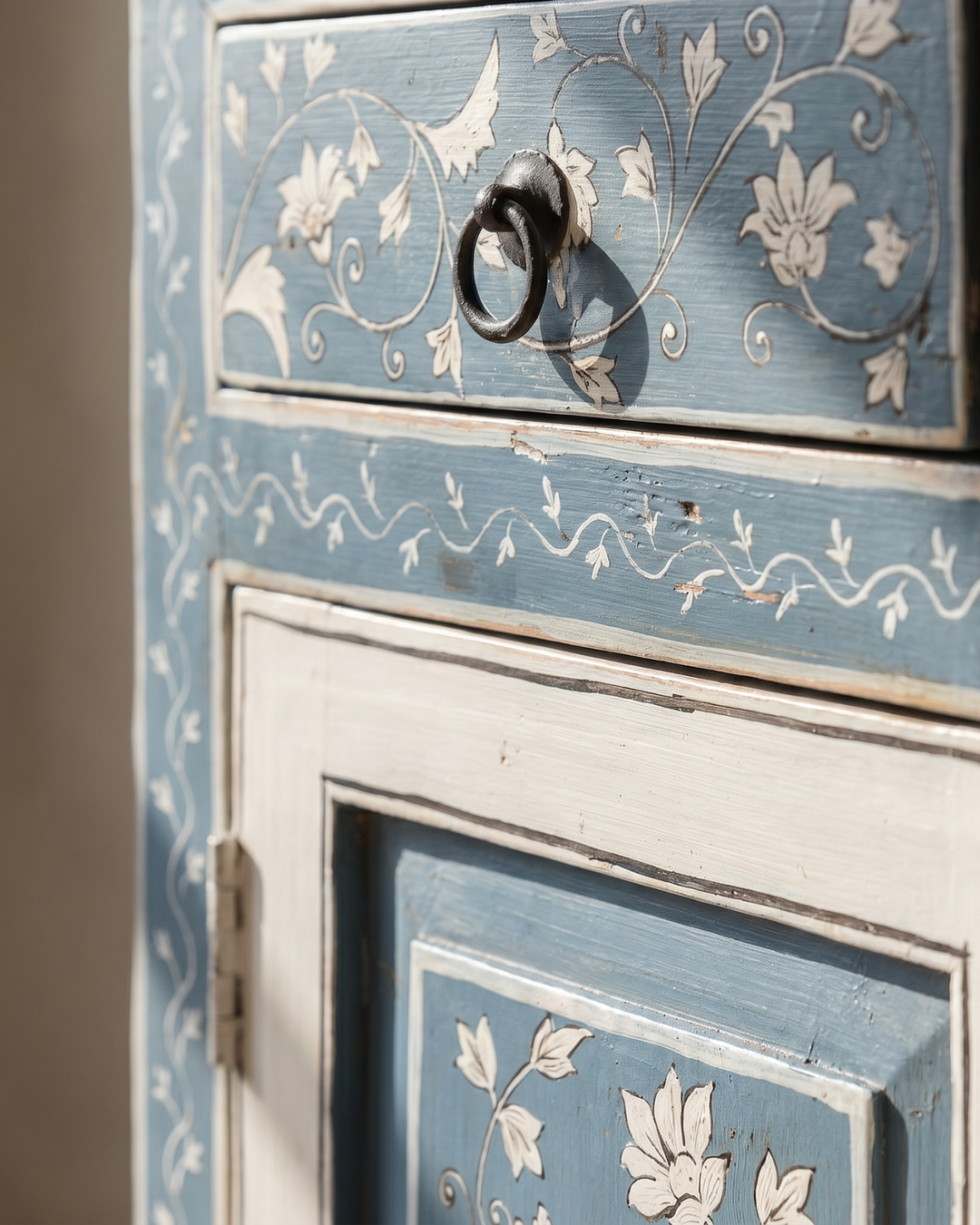 Hand-Painted Blue Mango Wood Sideboard – Two Door Two Drawer Cabinet