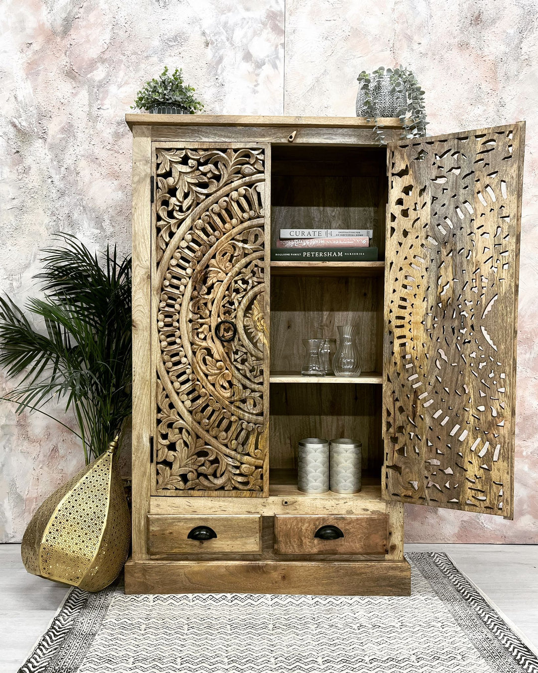 Small hand carved armoire/cabinet