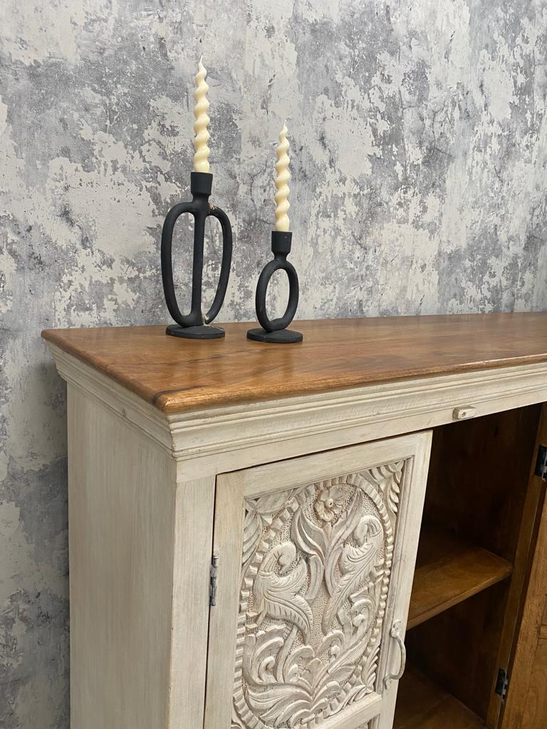 Four door carved sideboard whitewashed