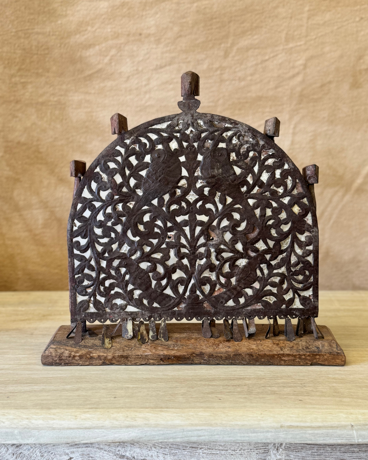 Vintage Decorative Panel – Recycled Wood & Iron with Hand-Carved Bird Motif