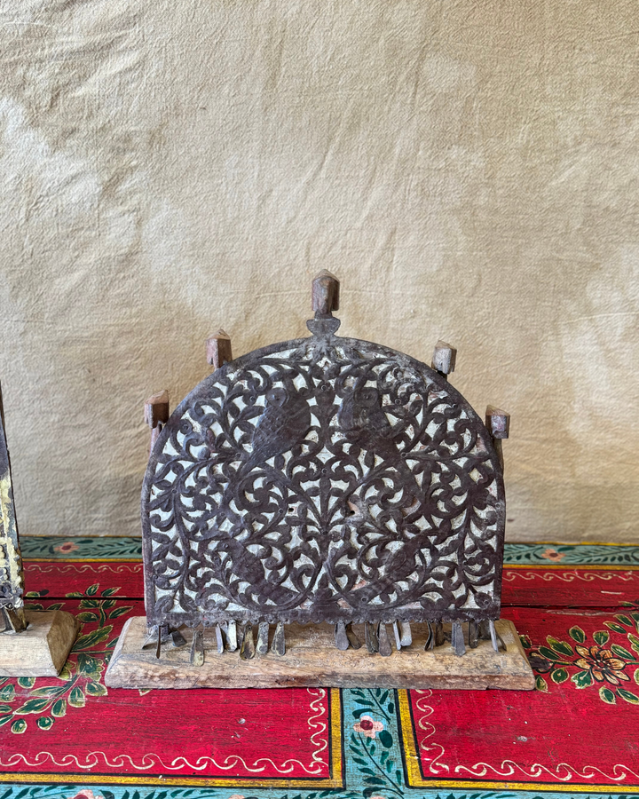 Vintage Decorative Panel – Recycled Wood & Iron with Hand-Carved Bird Motif