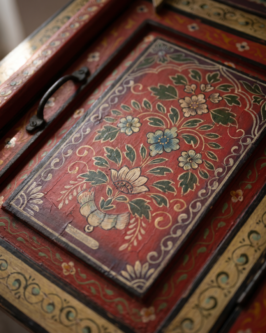 Hand-Painted Red Mango Wood Sideboard – Four Door Four Drawer Cabinet