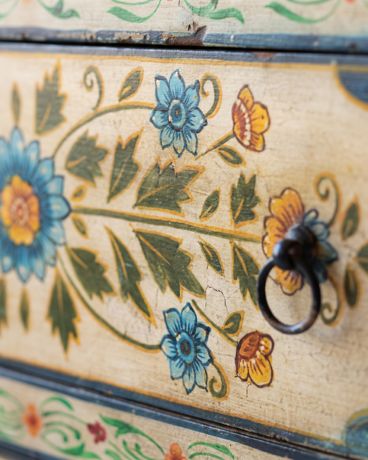 Hand-Painted Floral Mango Wood Chest of Drawers – Three Drawer Cabinet