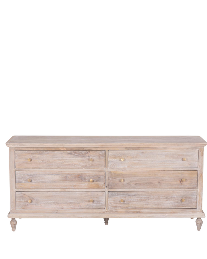 Mango Wood 6-Drawer Chest – Light Whitewashed Finish