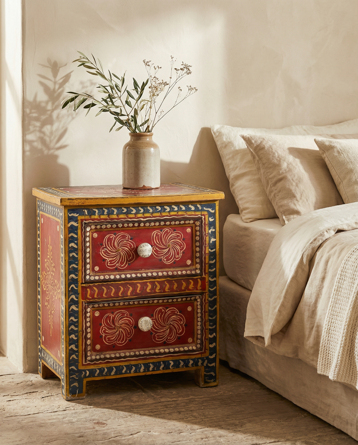 Vintage Hand-Painted Reclaimed Wood Bedside Tables – Pair
