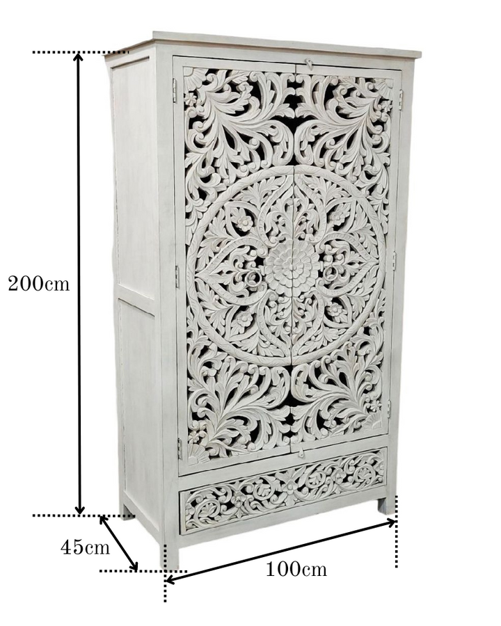 Ornate Hand-Carved Mango Wood Armoire