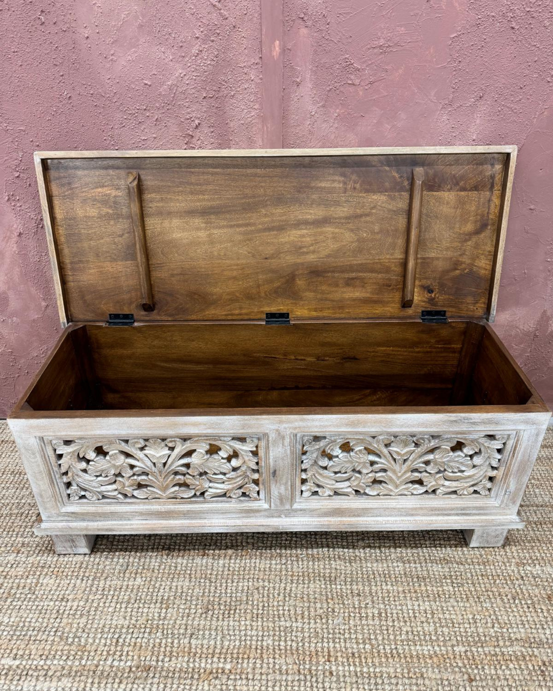 Long Hand Carved Mango Wood Storage Box