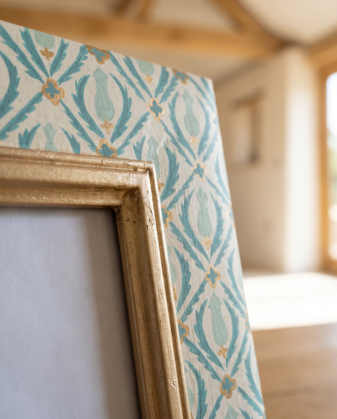 Blue Geometric Pattern Photo Frame – Gold Detail Picture Frame (Large &amp; Small)